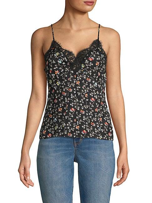 Rebecca Taylor Floral Lace-trimmed Silk Camisole