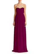 Theia Pleated Chiffon Sweetheart Gown