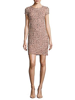 Adrianna Papell Sequined Short Sleeves Dress