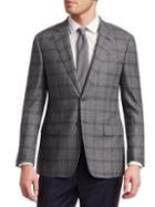 Giorgio Armani Windowpane Check Twill Wool Suit Jacket