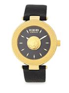 Versus Versace Stainless Steel Black Dial Leather Strap Watch