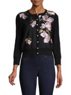 Karl Lagerfeld Paris Embroidered Floral Button-down Cardigan