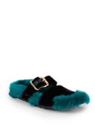 Prada Textured Dyed Shearling-lined Slides