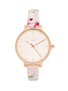 Ted Baker London Stainless Steel Floral Leather Strap Watch