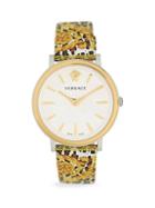 Versace White Dial & Goldtone Ip Case Filigree Leather Strap Watch
