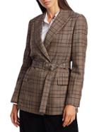 Brunello Cucinelli Double-breasted Plaid Belted Virgin Wool & Cotton Jacket