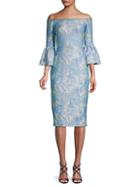 Theia Bell-sleeve Jacquard Sheath Dress