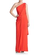 David Meister One Shoulder Solid Draped Gown