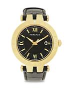 Versace Stainless Steel & Leather Strap Analog Display Watch