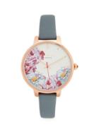 Ted Baker London Floral Dial Stainless Steel Leather Strap Watch