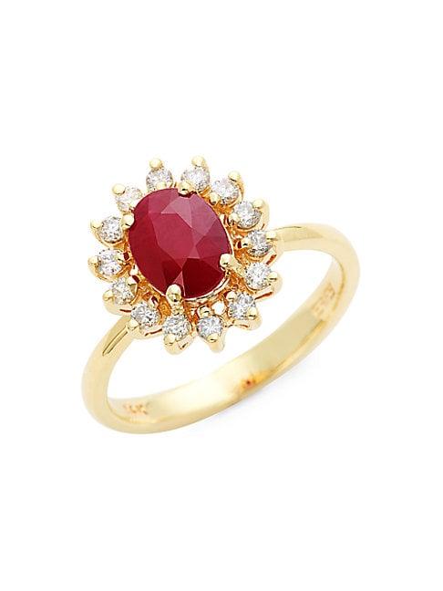 Effy 14k Yellow Gold Ruby & Diamond Ring