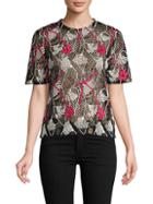 Valentino Embroidered Mixed-floral Mesh Top