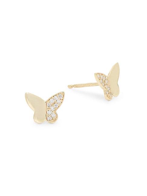 Sphera Milano 14k Yellow Gold & Diamond Butterfly Stud Earrings