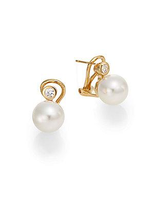 Majorica 10mm White Round Pearl & 18k Yellow Gold Vermeil Earrings