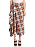 Alberta Ferretti Orange Plaid Wrap Midi Skirt