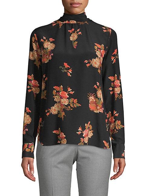 Valentino Pussycat Bow Floral Silk Blouse