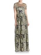 David Meister Metallic Lace Gown