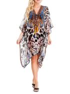 La Moda Clothing Embellished Animal-print Beach Caftan