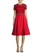 Monique Lhuillier Solid Perforated Dress
