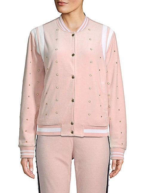 Juicy Couture Black Label Faux Pearl-embellished Velour Bomber Jacket