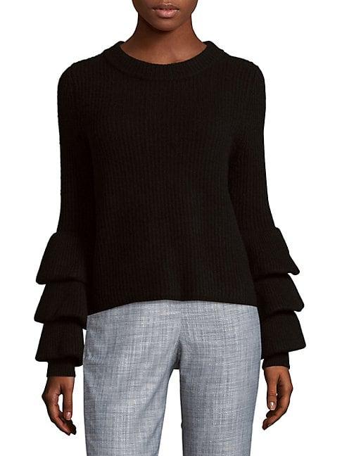 Cashmere Saks Fifth Avenue Tiered-sleeve Cashmere Cropped Sweater