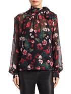 Saks Fifth Avenue Collection Floral-print Silk Neck Tie Blouse