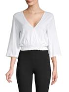 Bcbgeneration Wide-sleeve Cotton Blend Cropped Top