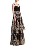 David Meister Floral Tiered Gown