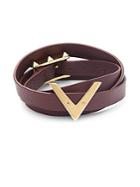Valentino Red Leather V Wrap Bracelet
