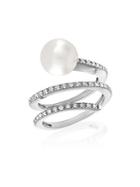 Majorica 10mm White Organic Pearl & Crystal Spiral Ring