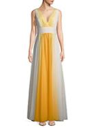 Halston Heritage Shirred Ombre Floor-length Gown