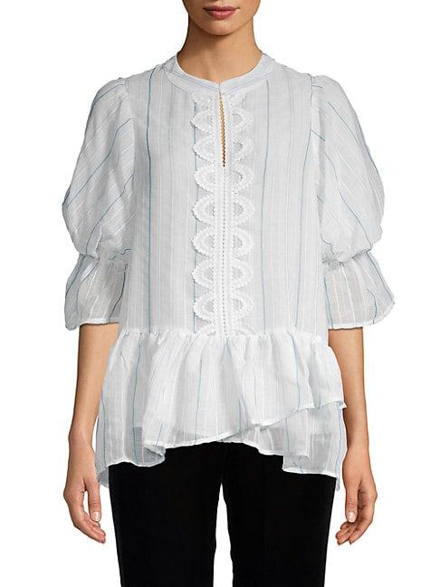 Lumie Striped Lace-trimmed Bell-sleeve Top