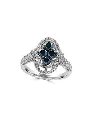 Effy Blue Diamond & 14k White Gold Floral Solitaire Ring