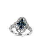 Effy Blue Diamond & 14k White Gold Floral Solitaire Ring