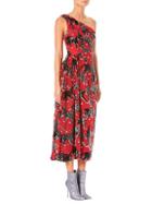 Carolina Herrera One-shoulder Cat Print Midi Dress