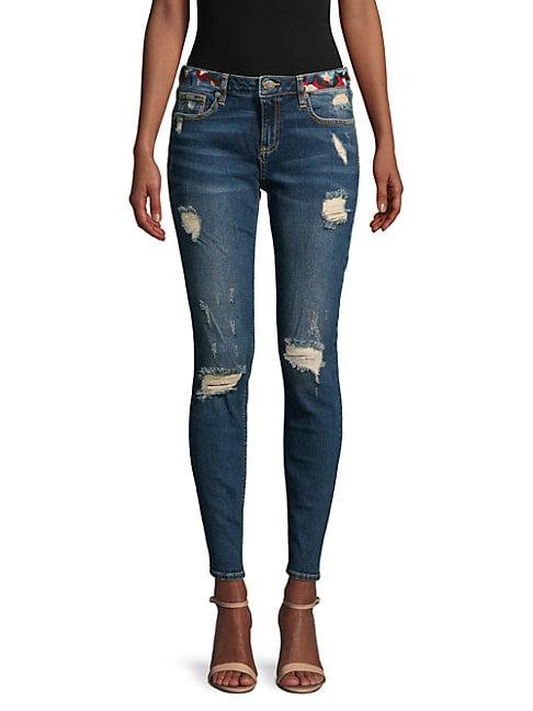 Miss Me Star Embroidery Destroyed Skinny Jeans