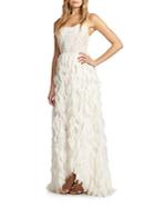 Alice + Olivia Eaddy Embroidered Feather Gown