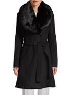 Karl Lagerfeld Paris Self-tie Faux Fur Coat