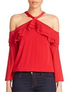 Alice + Olivia Layla Cold-shoulder Ruffle Top