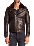 The Kooples Faux Fur Collar Leather Moto Jacket