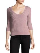 Rebecca Taylor Scoopneck Fitted Metallic Ribbed Top