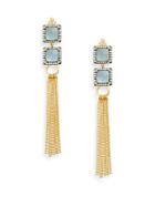 Freida Rothman Pav&eacute; Aquamarine Square Crystal Tassel Drop Earrings