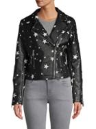 Vigoss Studded Star-print Faux Leather Jacket