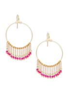 Panacea Goldplated Pink Crystal Chain Tassel Hoop Earrings