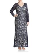 Marina, Plus Size Sequined Lace Trumpet Gown