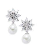 Saks Fifth Avenue 10mm Pearl & White Stone Drop Earrings