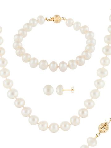 Masako 3-piece 14k Yellow Gold & Freshwater White Pearl Necklace