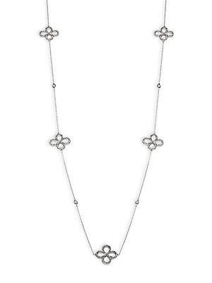 Freida Rothman Classic Cubic Zirconia And Sterling Silver Open Pave Clover Station Long Wrap Necklace