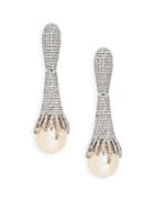Arthur Marder Fine Jewelry Sterling Silver 13.5mm Round Freshwater Pearl & Diamond Claw Drop Earrings