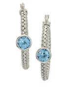 Effy Balissima Sterling Silver And 18kt. White Gold Blue Topaz Hoop Earrings